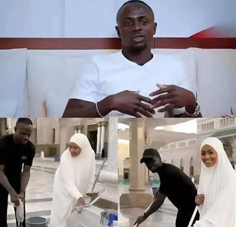 صور متداولةساديو ماني وزوجته ينظفان ساحات المسجد النبوي