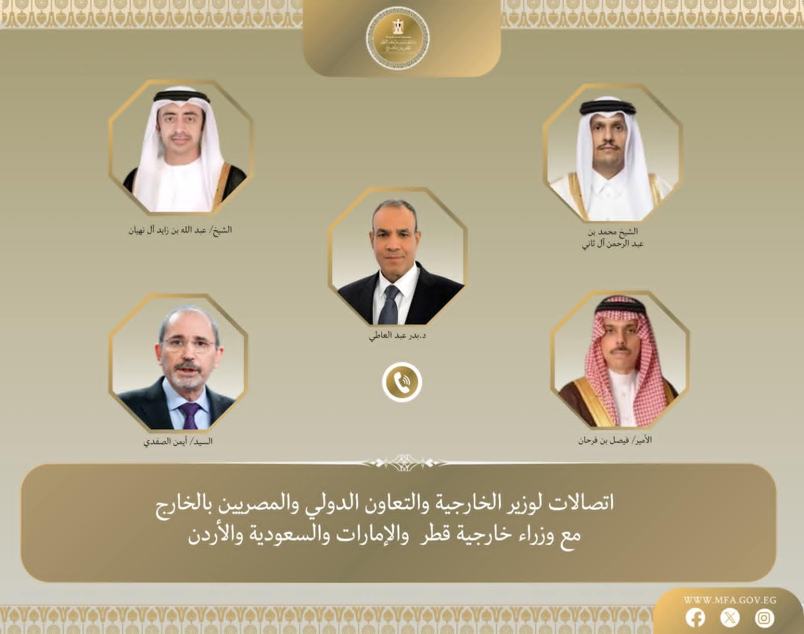 اتصالات هاتفية بين وزير الخارجية ونظرائه في قطر والإمارات والسعودية والأردن لتنسيق جهود خفض التصعيد